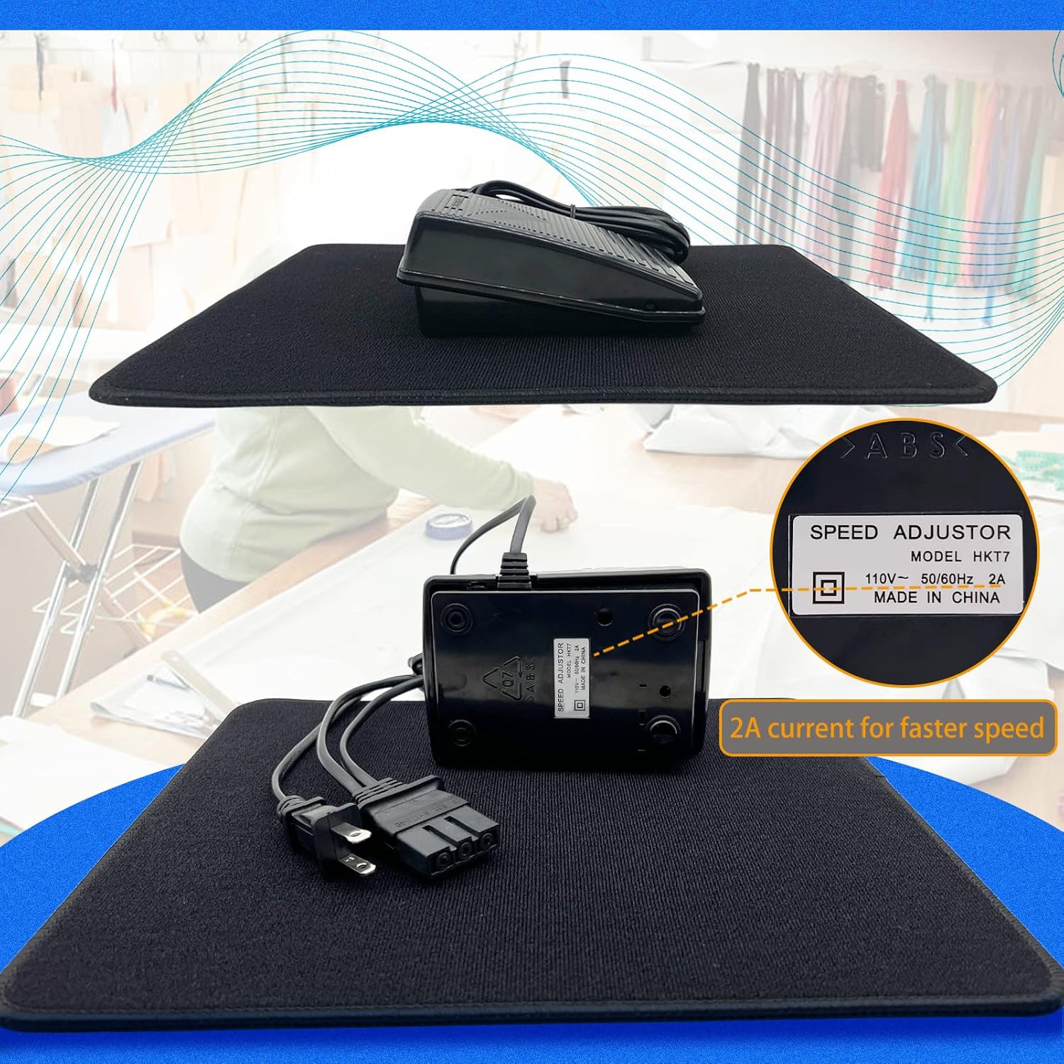 Brother Sewing Machine Pedal and Power Cord, with Foot Pedal Non Slip Pad, Compatible with Brother #J00360051 JX2517 LX3817 1034D XL2600i LS2125 XM2701 LX3125 KD1902 VX1120 LS1217 LX3014 LX2500 XR65