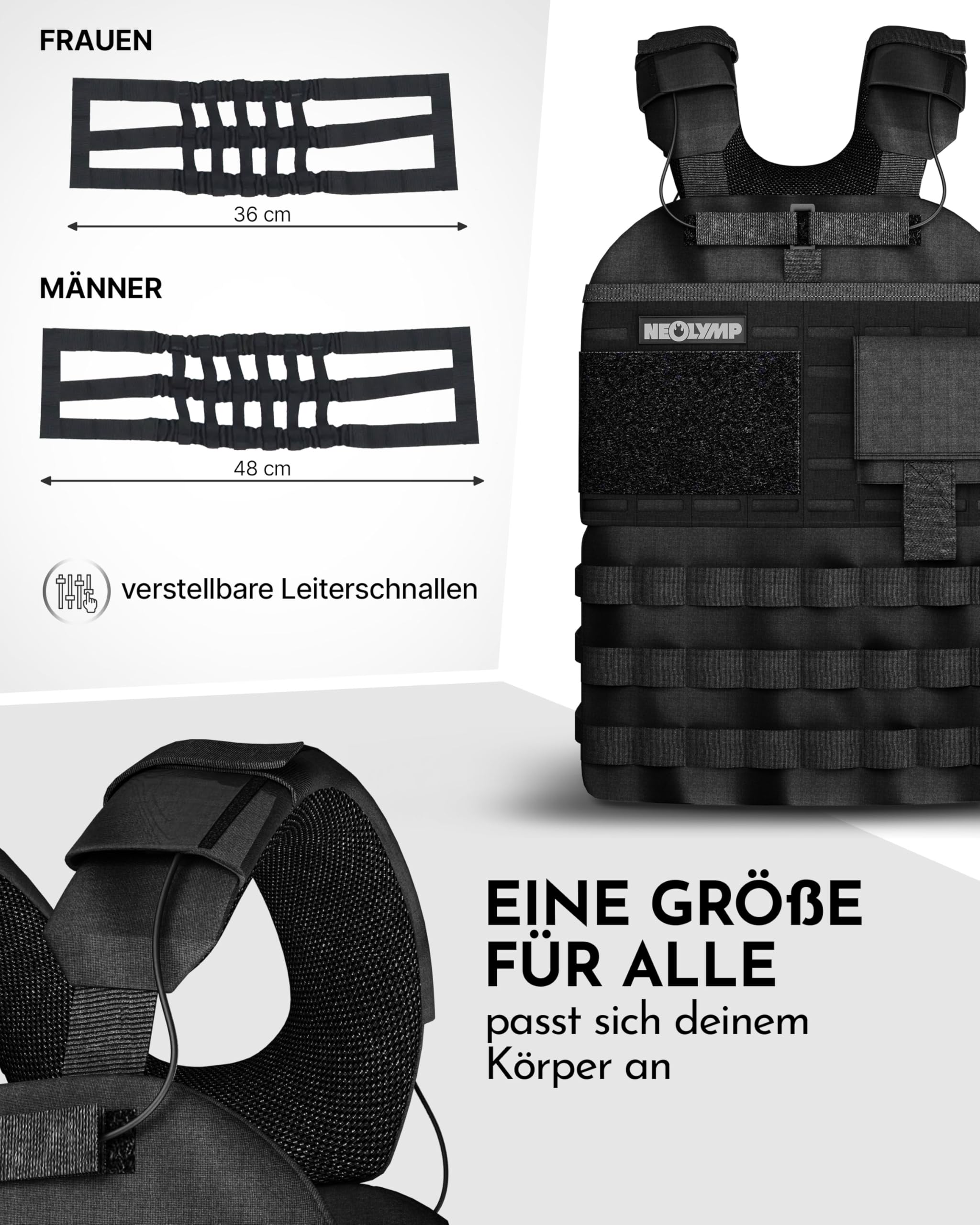 NEOLYMP Gewichtsweste – Unisex Weighted Vest – Plattenträger Weste mit Tasche – Kein Verrutschen – Atmungsaktiv & Verstellbar – Calisthenics Equipment – Weight Vest Home & Gym Training