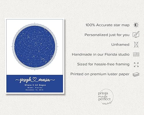 Vista 16 de Personalized Star Map With Specific Dates & Place - Custom Constellation Map Print, Unframed - Special Occasion Star Chart Wall Art - Great Black