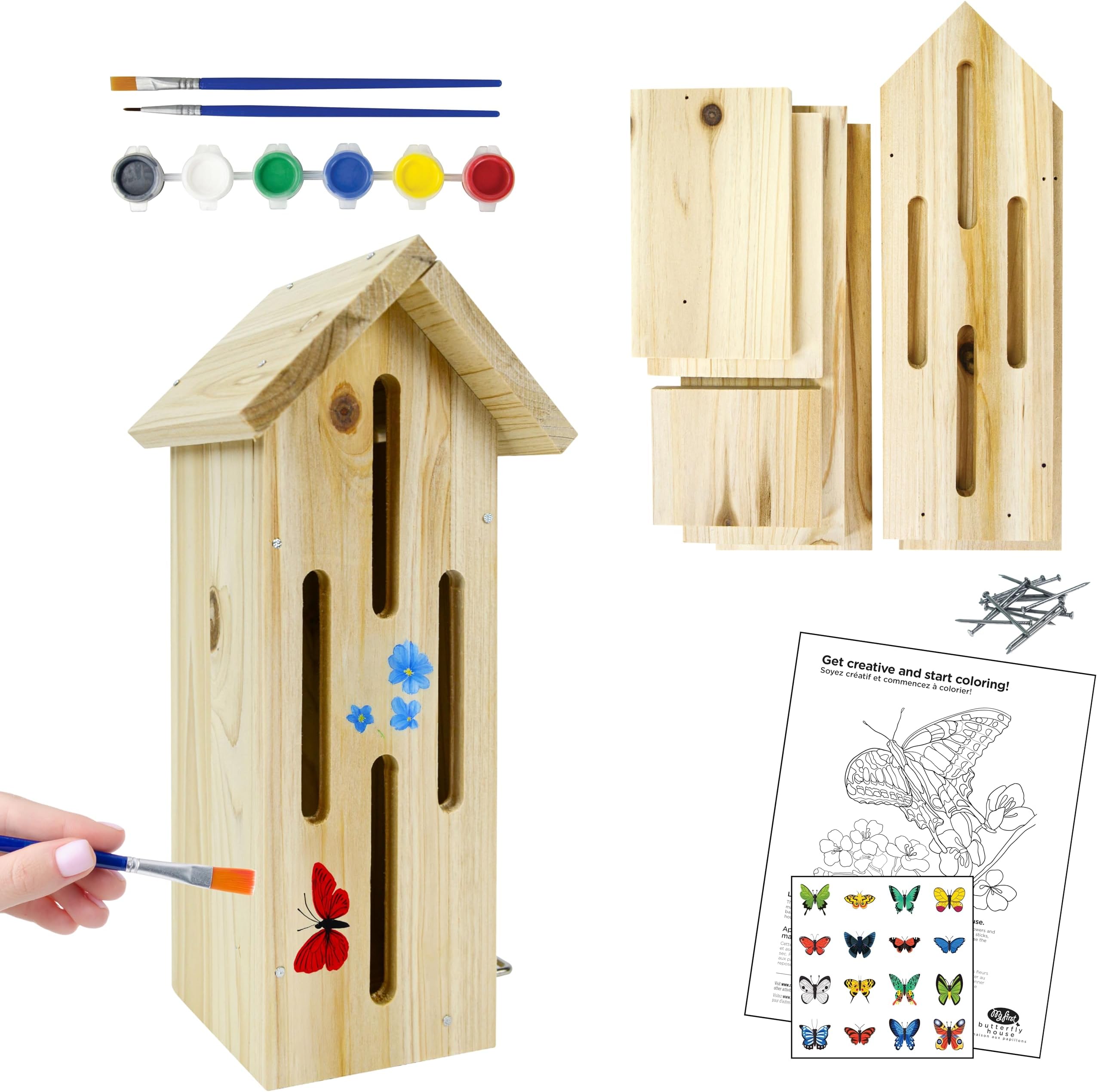 Nature's Way My First Butterfly House DIY Art Craft Kit - Creative Wooden Building & Painting STEM Gift for Kids and Adults