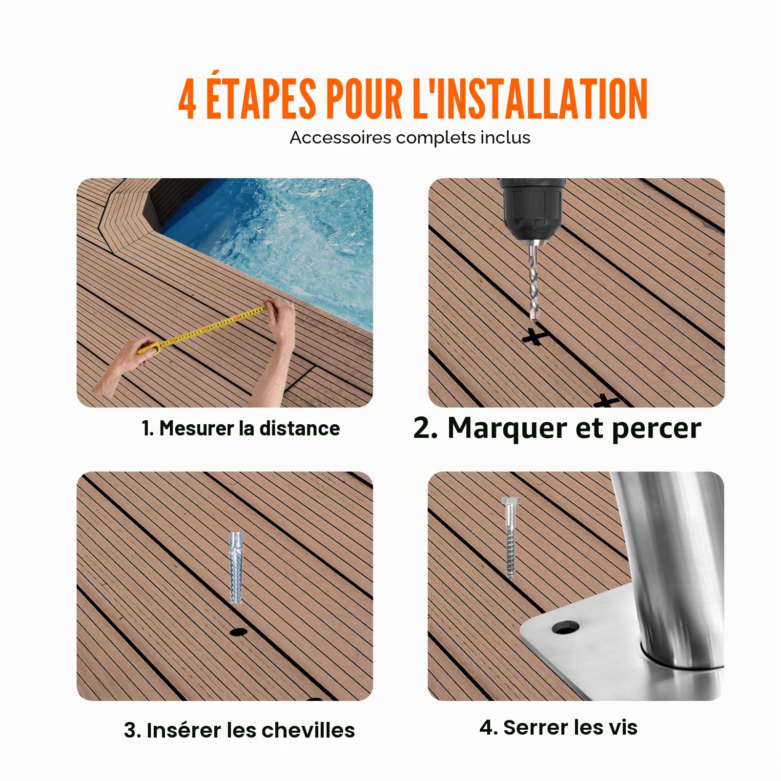 VEVOR Rampe Piscine, 990 x 812 mm, Main Courante Piscine Acier Inoxydable avec Plaque de Base, Barre d'Appui de Sécurité Antirouille, Accessoires, pour Piscines, Intérieur, Extérieur, Terrasses, Spas