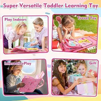 Teensymic Montessori Busy Board for Toddlers Ages 3+ Portable Travel Quiet Book for Fine Motor Skills, Practical Life & Cognitive Learning, for Boys & Girls