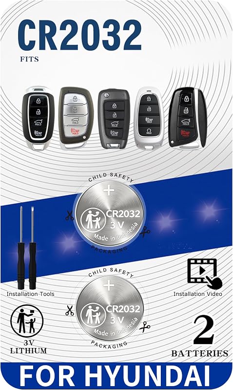 Baterias CR2032 para chave presencial Hyundai uuam com ferramenta de abertura – Kit com 2 baterias