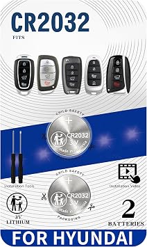 Key Fob Battery CR2032 Replacement for Hyundai, Pack of 2, Check Fit Guide
