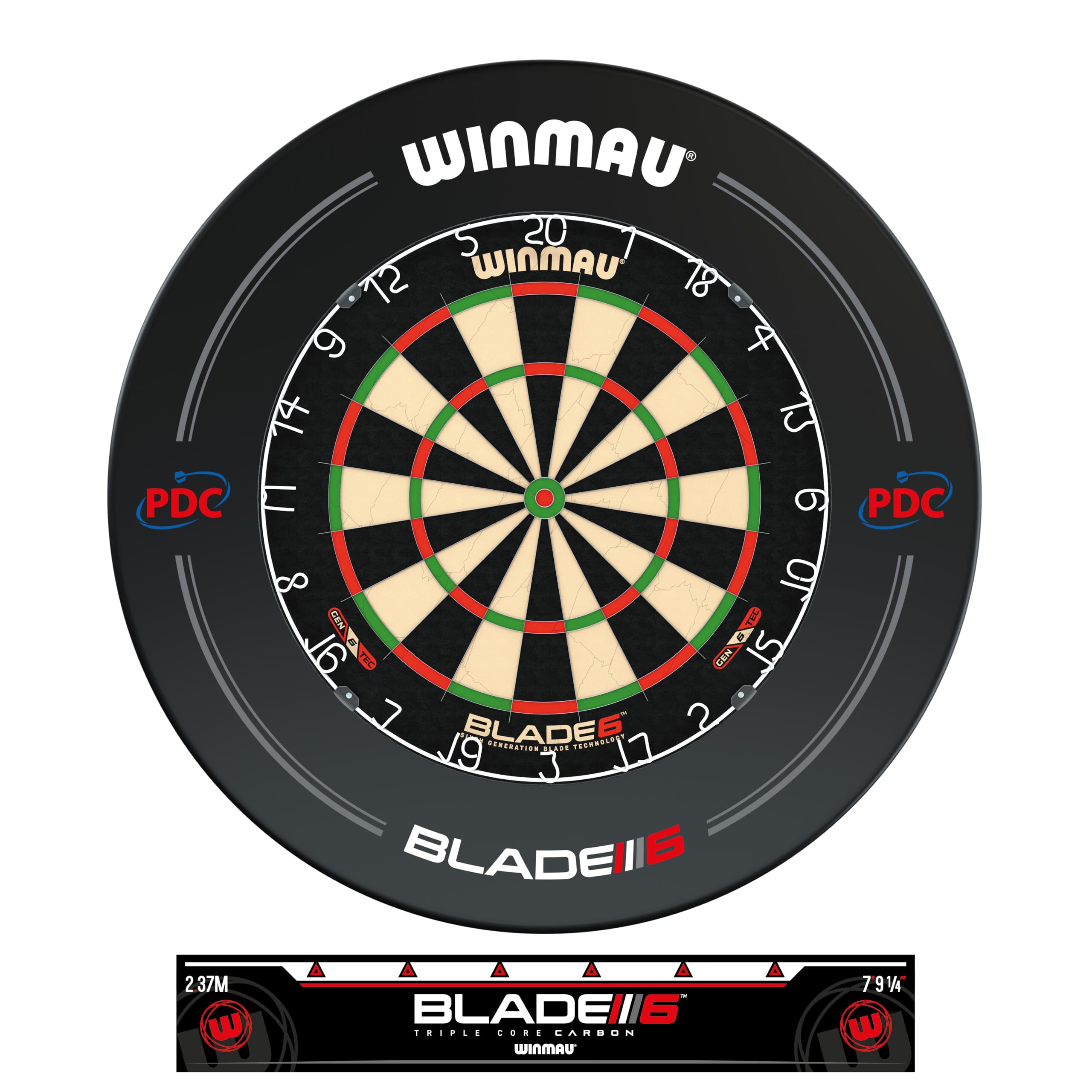 WINMAU Blade 6 Turnierdartscheibe Dartboard Surround Set inklusive Dartscheibe mit Winmau PDC Surround und Oche Linie Abstandslinie