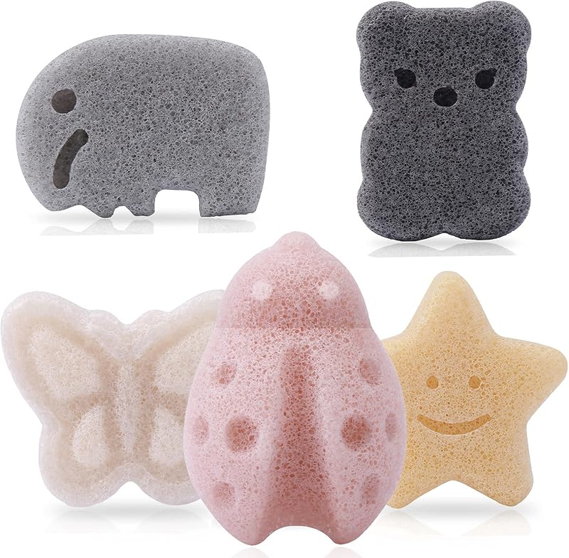 5 Pcs Konjac Baby Sponge for Bathing, Kids Bath Sponges for Infants, Toddler Bath Time, Cute Shapes and Safe Plant-Based Konjac Baby Bath Accessories, 5pcs
