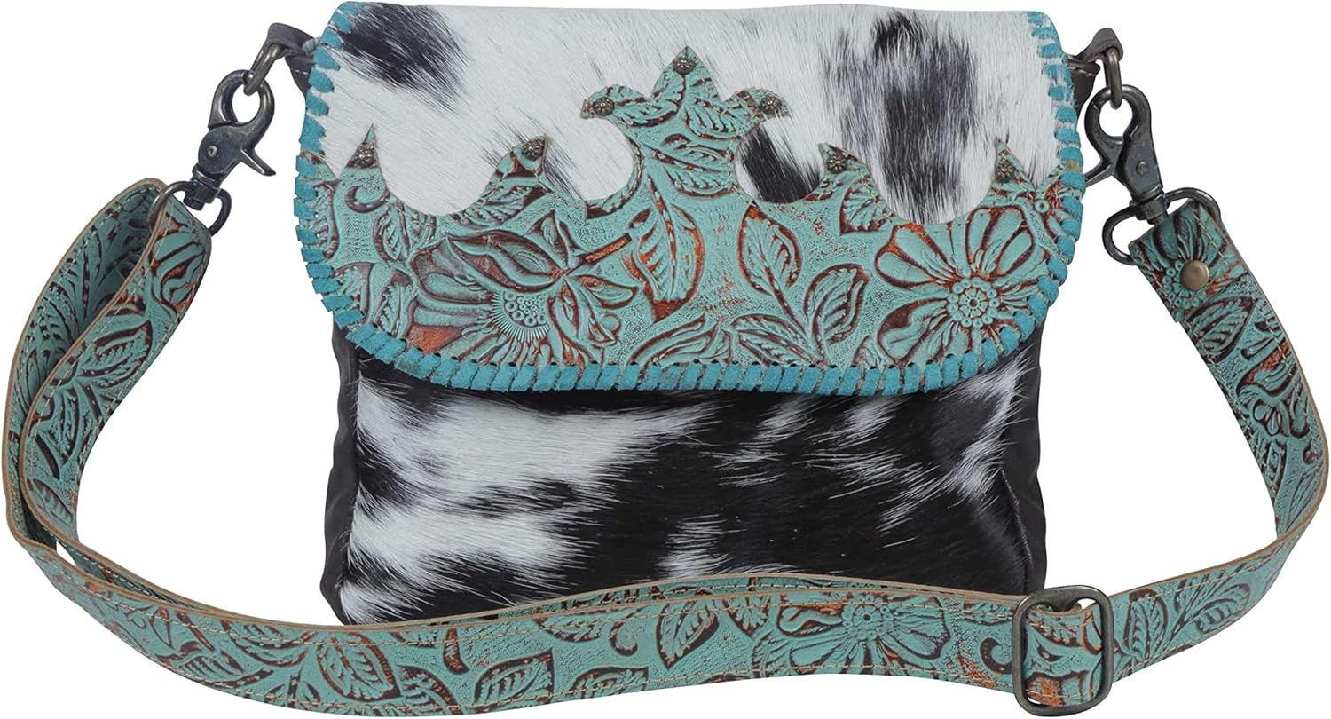Myra Bag Turquoise Fleurs Leather & Hairon Bag S-3826