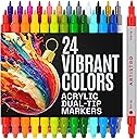 ARTISTRO 24 Acrylic Paint Markers for Rock, Fabric, Wood, Glass, Craft, Decoration - Dual-Tip Paint Pens - Stocking Stuffers, Christmas Gift Idea for Teens, Grandkids, Kids - Art Supplies