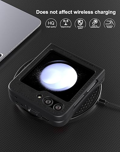 Miniatura 6 de Foluu Funda de piel sintética para Samsung Galaxy Z Flip 5 5G, funda de piel sintética + carcasa rígida de policarbonato ultrafina y duradera