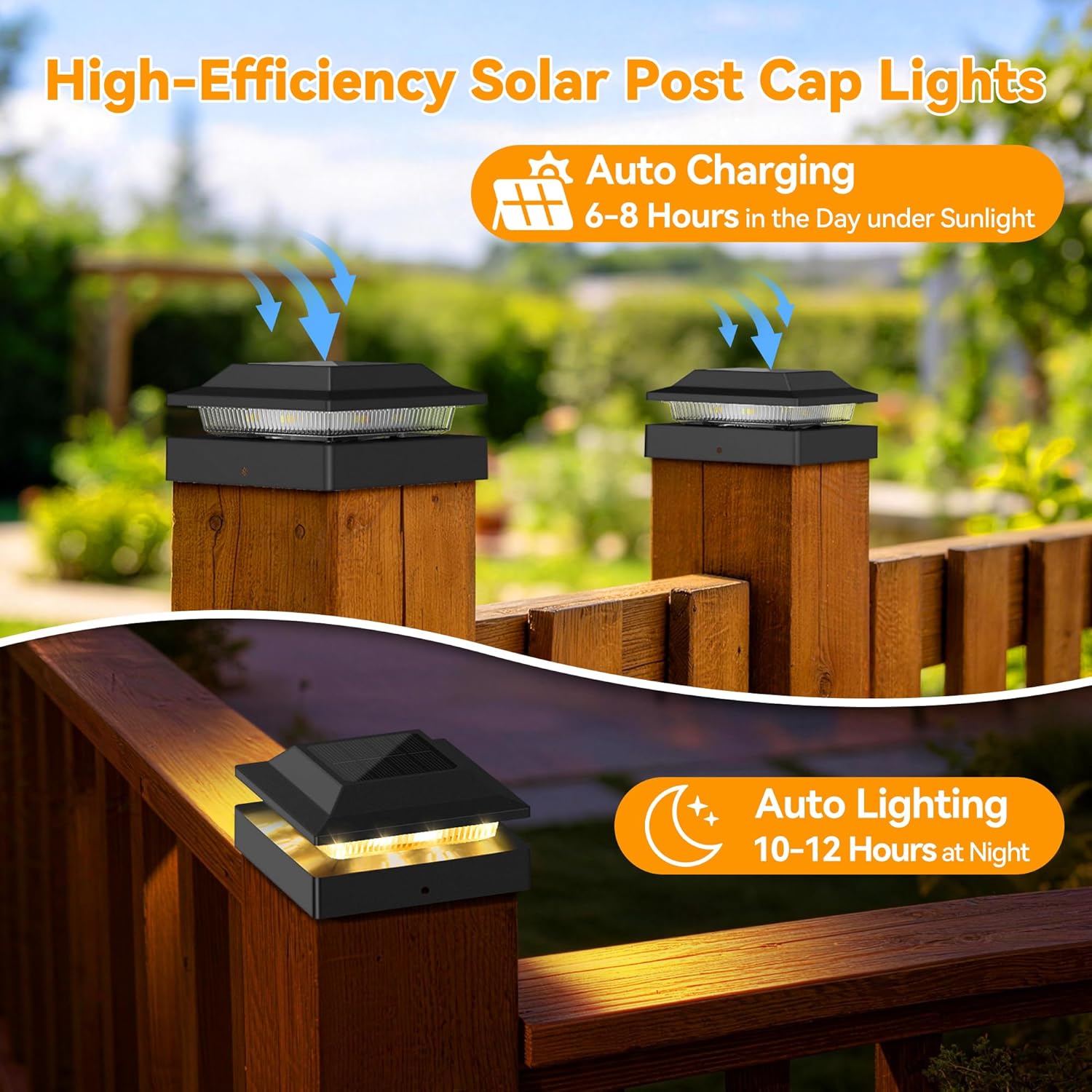 Solar Post Cap Lights, IP65 Waterproof Fence Post Solar Lights for 4x4 Wood/Vinyl Posts, Outdoor Post Lights with 2 Color Modes Decorate Garden Patio Porch Backyard, Glossy Black