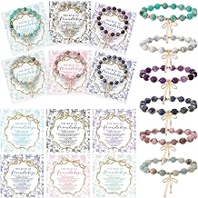 Friendship Bracelets Gifts for Friends Bulk Natural Stone Bracelet with Bow Charm Gift Cards Party Favors for Friend Bestie Women Men