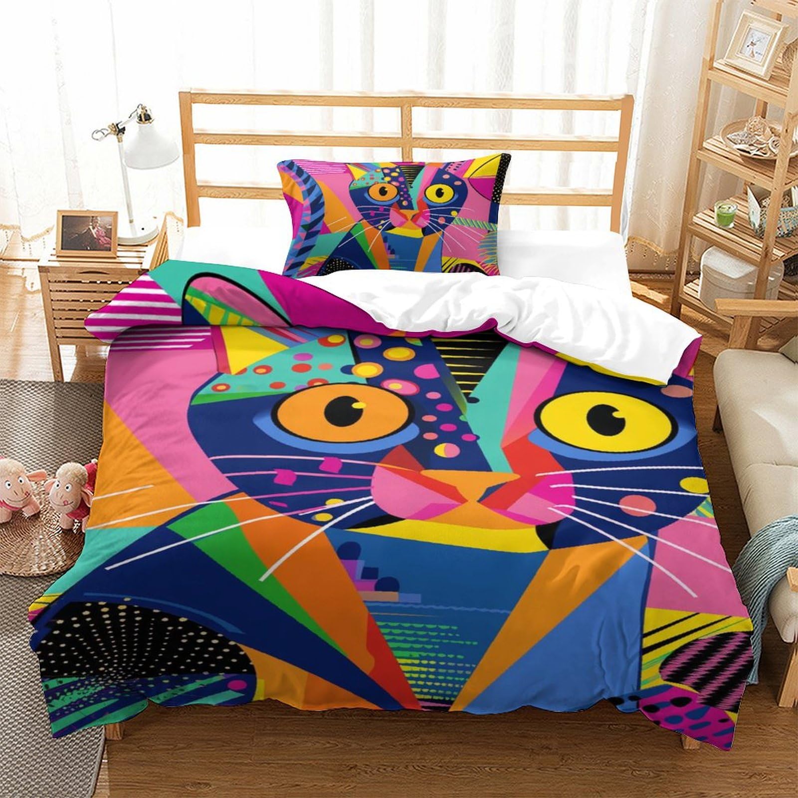 Housse de couette chat 3D zippée finit la couette qui glisse dans le lit enfant