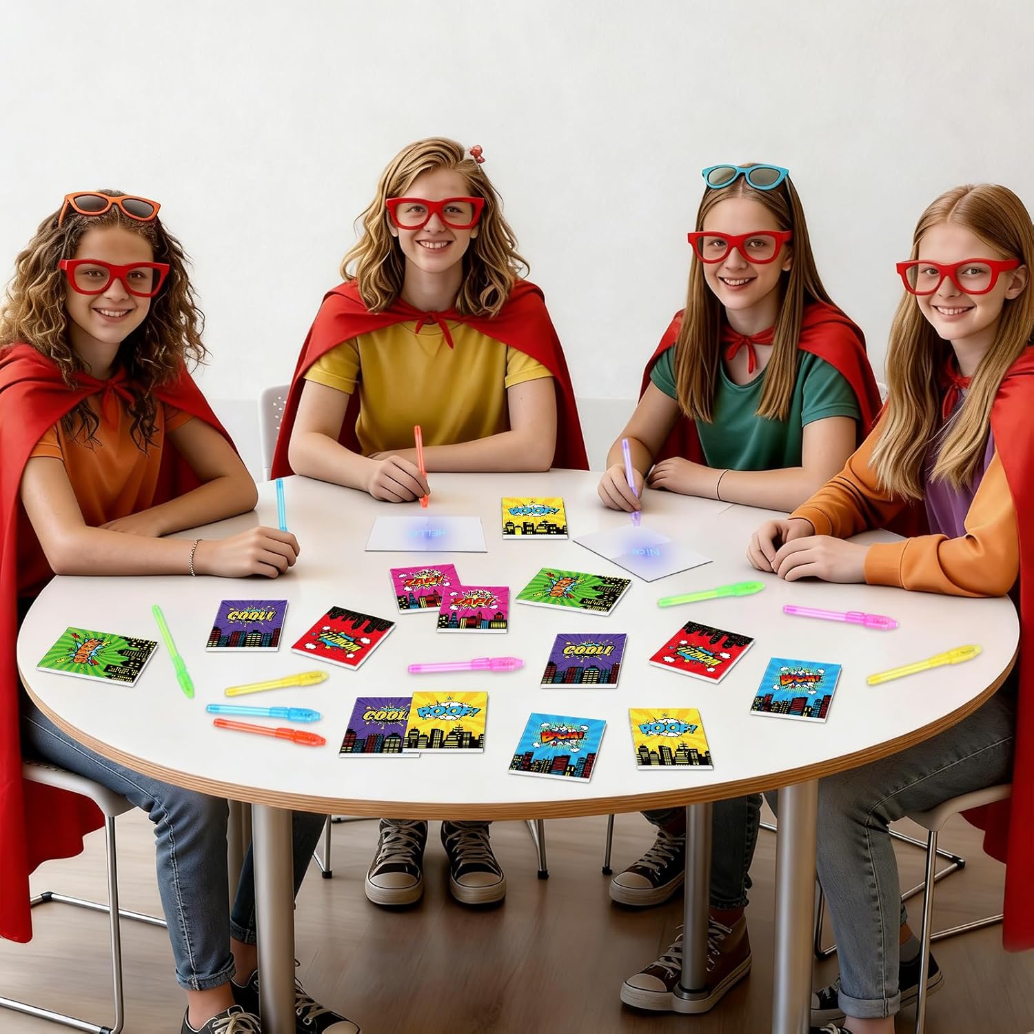 48Pcs Super Theme Party Favors Hero Theme Notepads with Invisible Ink Pen Hero Party Goodie Bags Stuffers Spy Pens Magic Marker with Light City Super Game Mini Notebook for Birthday Gifts