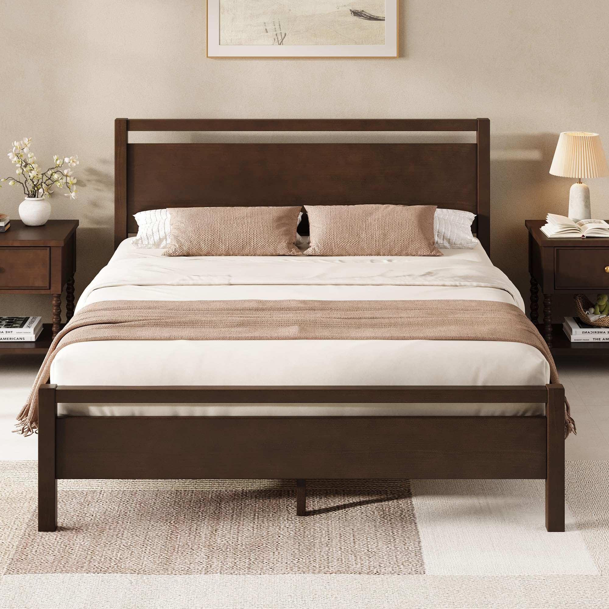 AMERLIFE Minimalist King Size Solid Wood Bed Frame with Headboard