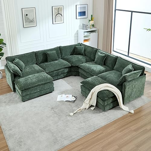 Miniatura 9 de Sofá modular de gran tamaño, sofá esquinero grande en forma de U con 2 otomanas, sofás de nube de felpilla para sala de estar, sofá modular