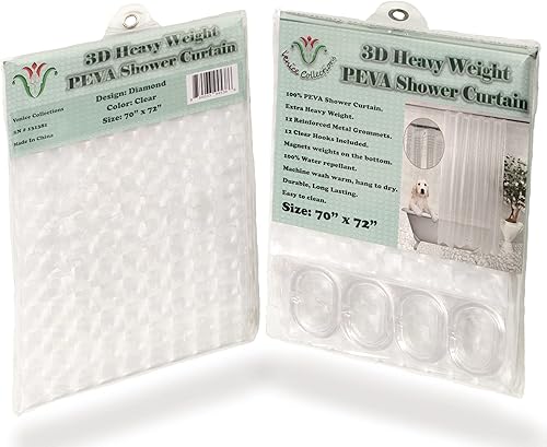 Miniatura 7 de VENICE COLLECTIONS Forro de cortina de ducha 3D semitransparente pesado 8G grueso PEVA impermeable, ojales de metal de plástico e imanes pesados, 70