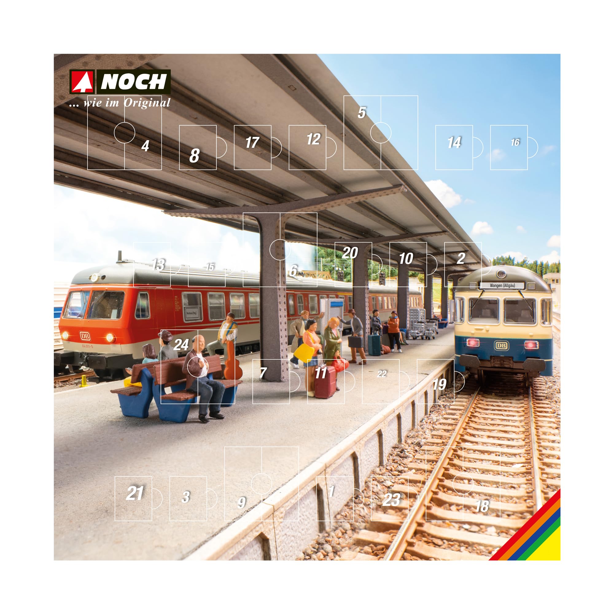 NOCH Deko-Adventskalender „Auf dem Bahnsteig“, Modellbahn Zubehör für Spur H0, ideal zur winterlichen Gestaltung