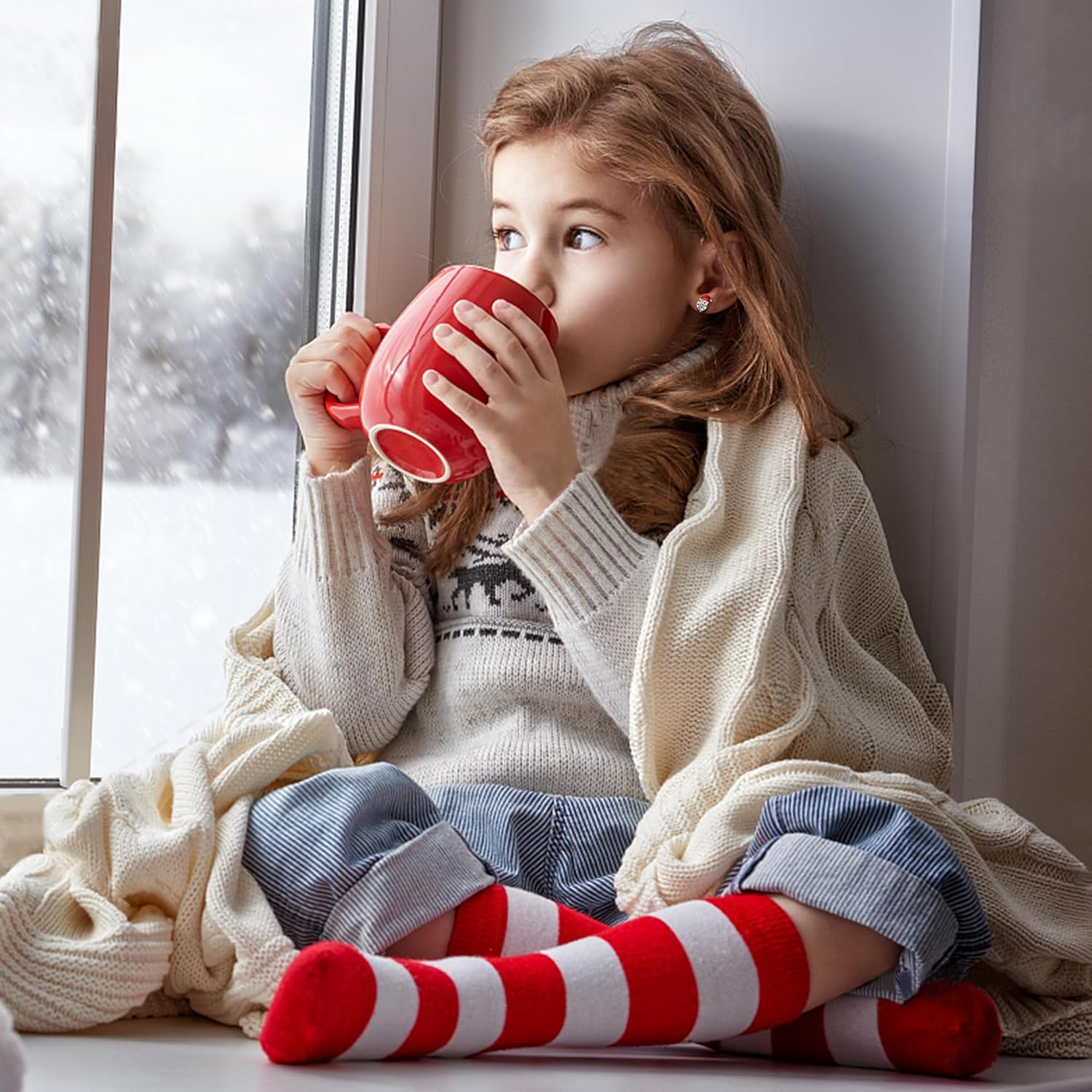 12 Pairs Christmas Clip on Earrings Cute Snowman Tree Moose Gloves Bells Socks Santa Festive Holiday Earrings Set - Image 4