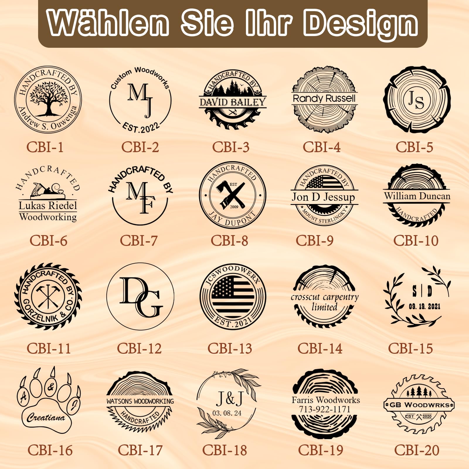 Elektrisches personalisiertes Brandeisen für Holz mit Logo, Messing Brennstempel mit Temperaturregelung, für Leder und Holzarbeiten, Branding Tool für Handwerk und DIY