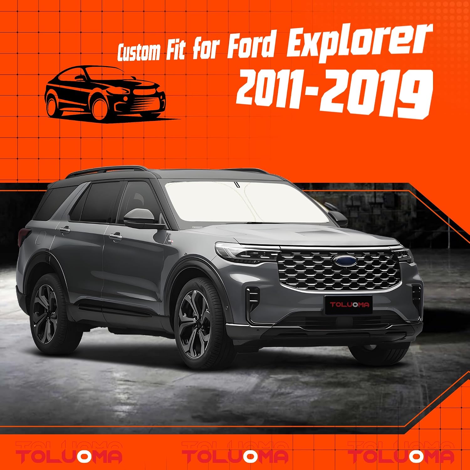 Custom Fit Windshield Sun Shade for Ford Explorer 2011-2019 - Full Coverage, 210T Reflective Fabric, Double-Layer Design - Blocks 99% UV Rays, Keeps Car Cool, Easy to Install and Store
