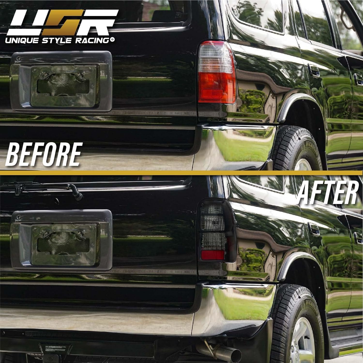 USR 96-02 4Runner LED Tail Light – WITH 4 LED Bulbs UPGRADES – Replacement Tail Lamps Set (Left + Right) Compatible with 1996-2002 Toyota 4 Runner All TRIMS (TRD Style Black/Smoked Lens, Plug & Play)