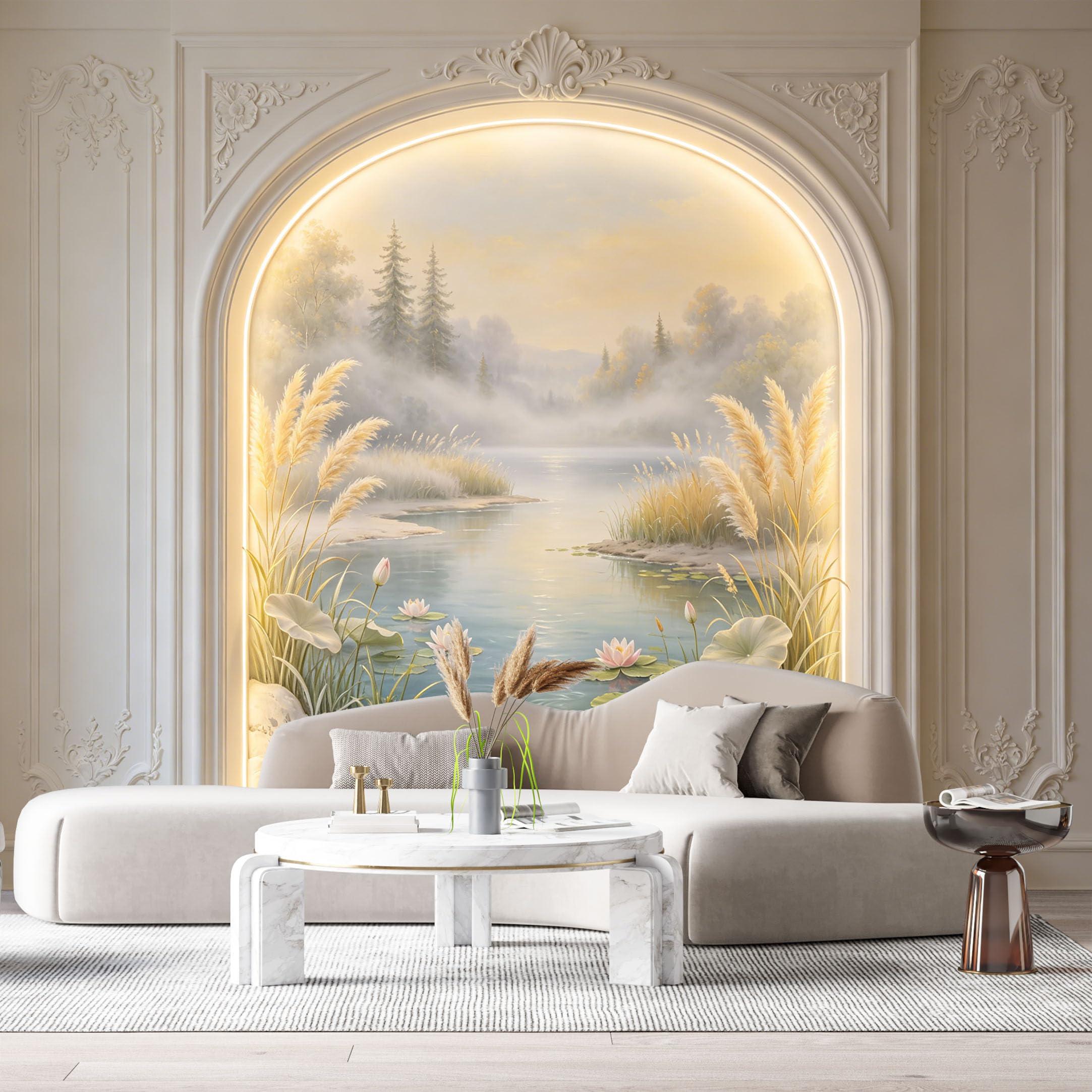 Custom Size Wall Murals Lake Pond Water Lily Landscape Oil Painting 3D Trompe L'Oeil SelfAdhesiveWall Fabric Removable Wallpaper Wall Decor for Living Room Bedroom Bathroom