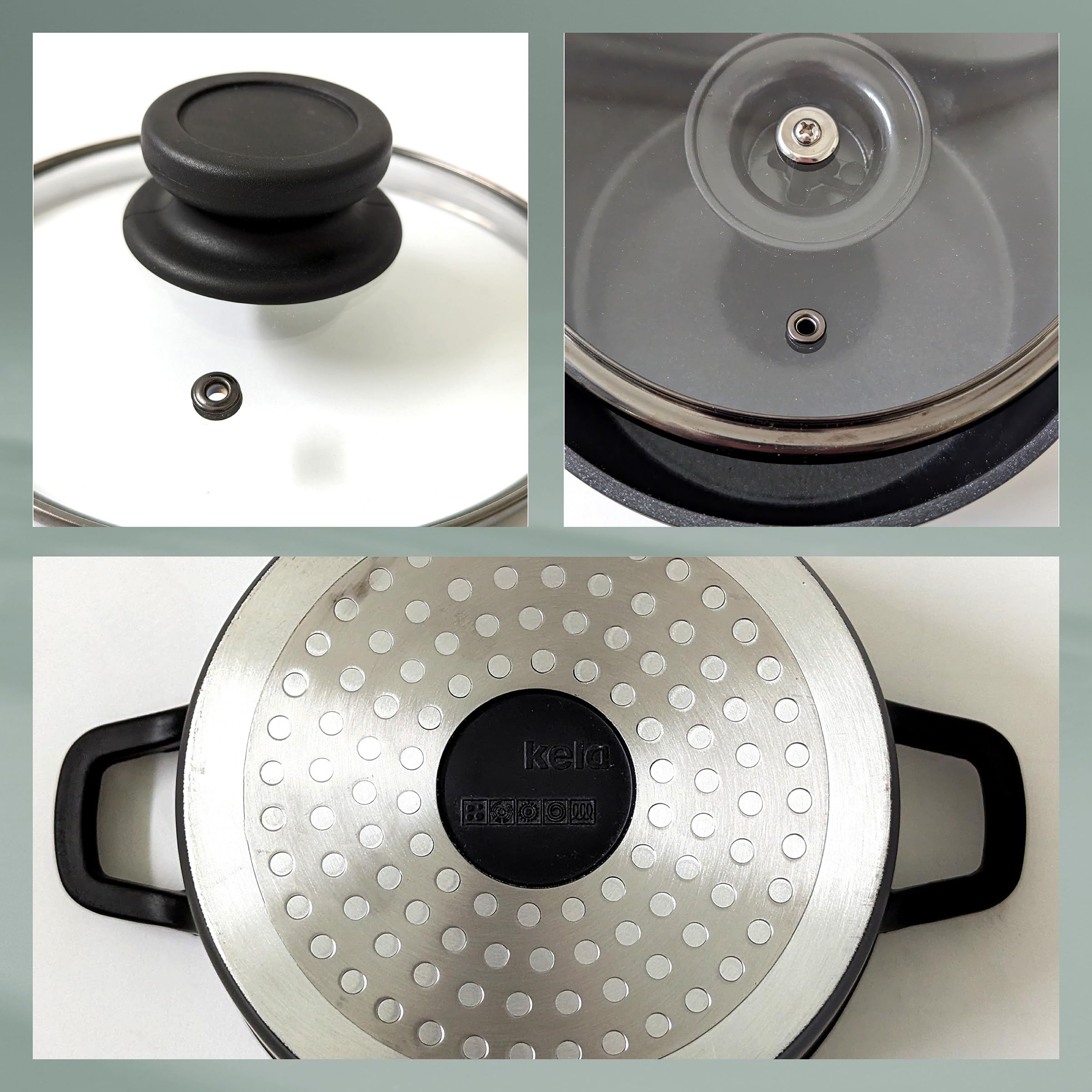 kela Garnek do mięsa 16 cm ze szklaną pokrywką ATURA, garnek do gotowania mały 1 litr, garnek indukcyjny, odlew aluminiowy powlekany ceramiką, bez PFAS, czarny