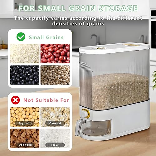 Miniatura 5 de Contenedor de almacenamiento de arroz de 22.0 lbs, dispensador transparente de granos de alimentos con dial de fecha y taza medidora, organizador