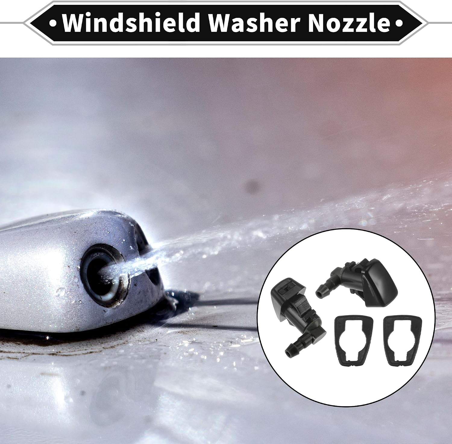 2 Pcs Front Windshield Washer Nozzle 2 Pcs Gasket for Jeep Cherokee 2014-2019 Windshield Spray Nozzles Wiper Spray Washer Jet No.68102968AA Black