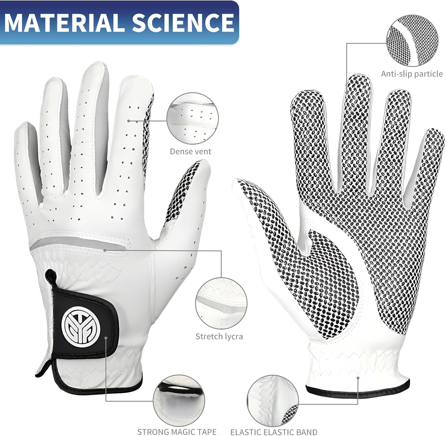 Men’s Golf Gloves Left Hand for Right Handed Golfer, Leather Golf Gloves with Extra Grip Soft Fit Breathable Comfortable White Golf Glove - Image 3