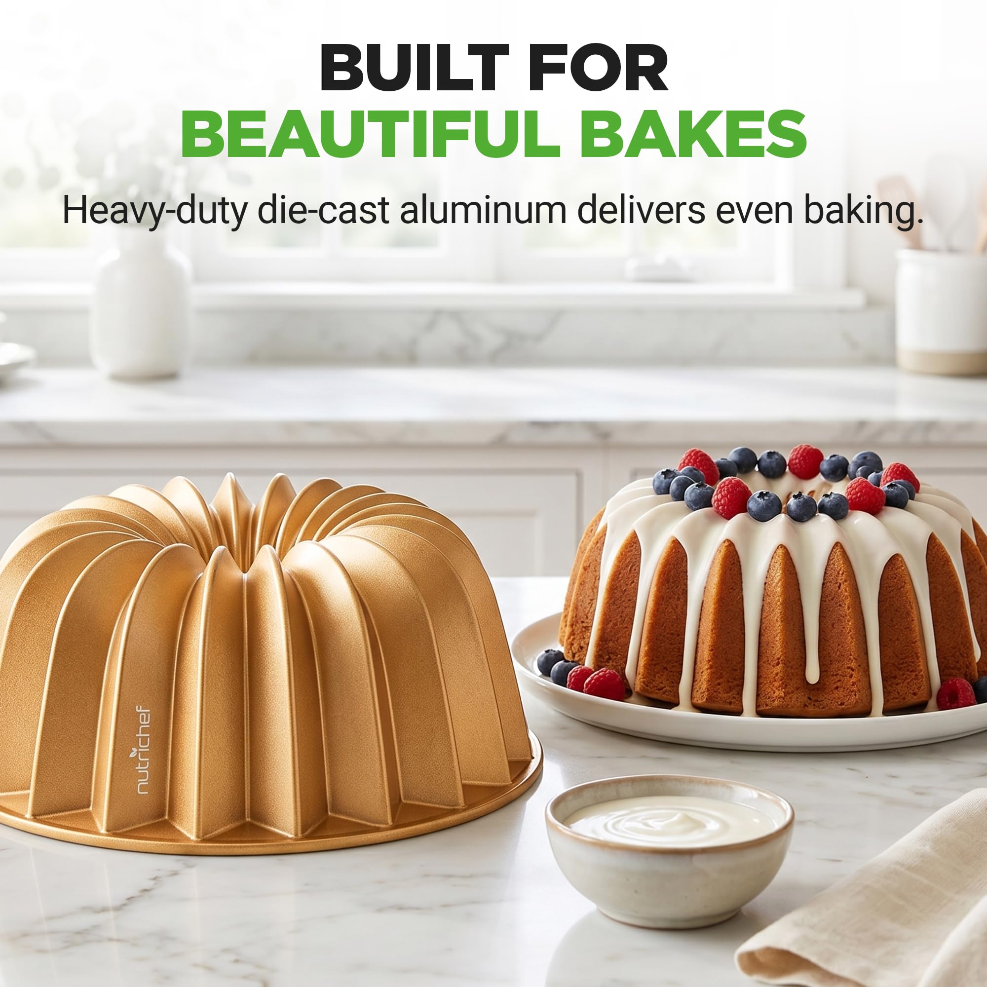 NutriChef Teglia da forno per torte scanalata con corona francese, teglia in alluminio antiaderente extra spessa, per cuocere e dorare, adatta al forno, senza PFOA, perfetta per torte, pane e altro