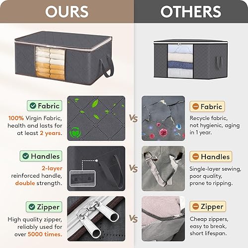 Miniatura 53 de Lifewit Paquete de 6 contenedores de almacenamiento de ropa con tapas, bolsas de almacenamiento plegables para mantas con cremalleras, ventana Gris