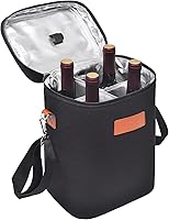 Tirrinia 4-Bottle Leakproof Insulated Wine Tote Carrier - Padded Cooler Bag for Travel, Parties, BYOB & Wine Lovers, Black