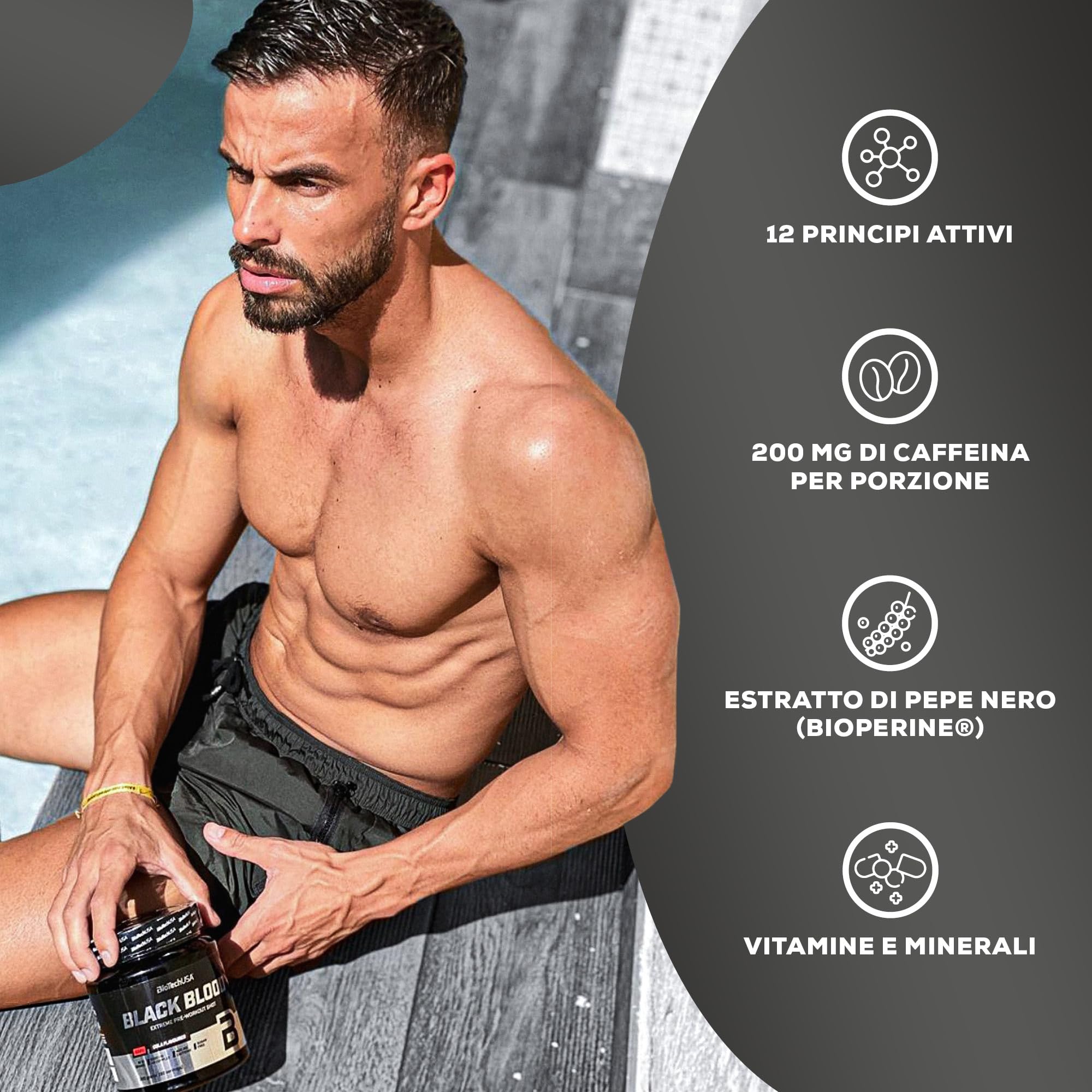 BioTechUSA Black Blood CAF+ | formula pre-workout | 12 principi attivi | Con citrullina e beta-alanina | complesso multicomponente pre-allenamento | Senza zucchero | 300 g, Mirtilli