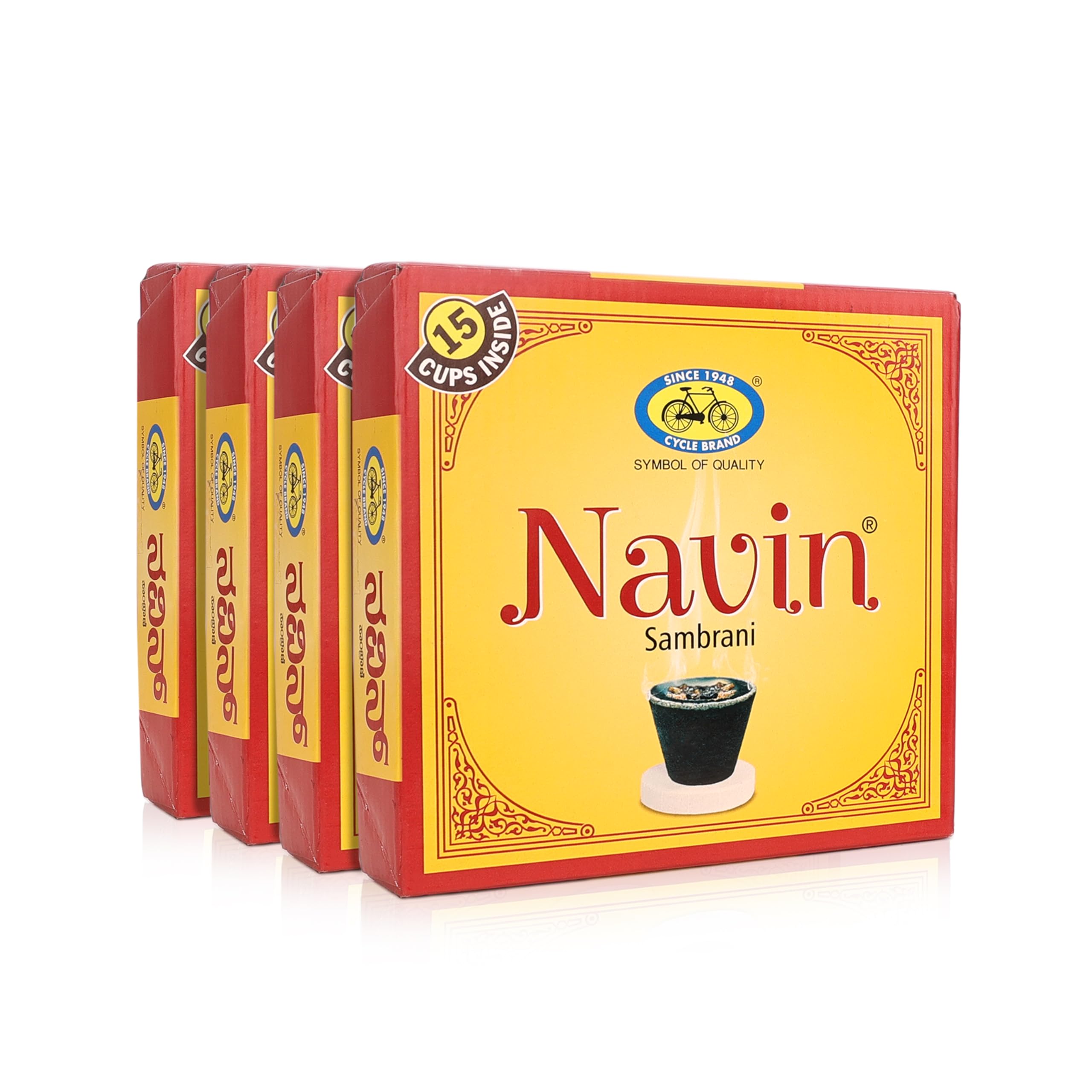 Cycle Pure Navin Sambrani Dhoop Cups for Pooja (60 pcs) | Havan Cups for Pooja, Home & Festivals | Natural Guggal/Loban Dhoop Original | Dhoop Cones | Pack of 4 (15 Cups/Pack + 1 Burner Plate/Pack)