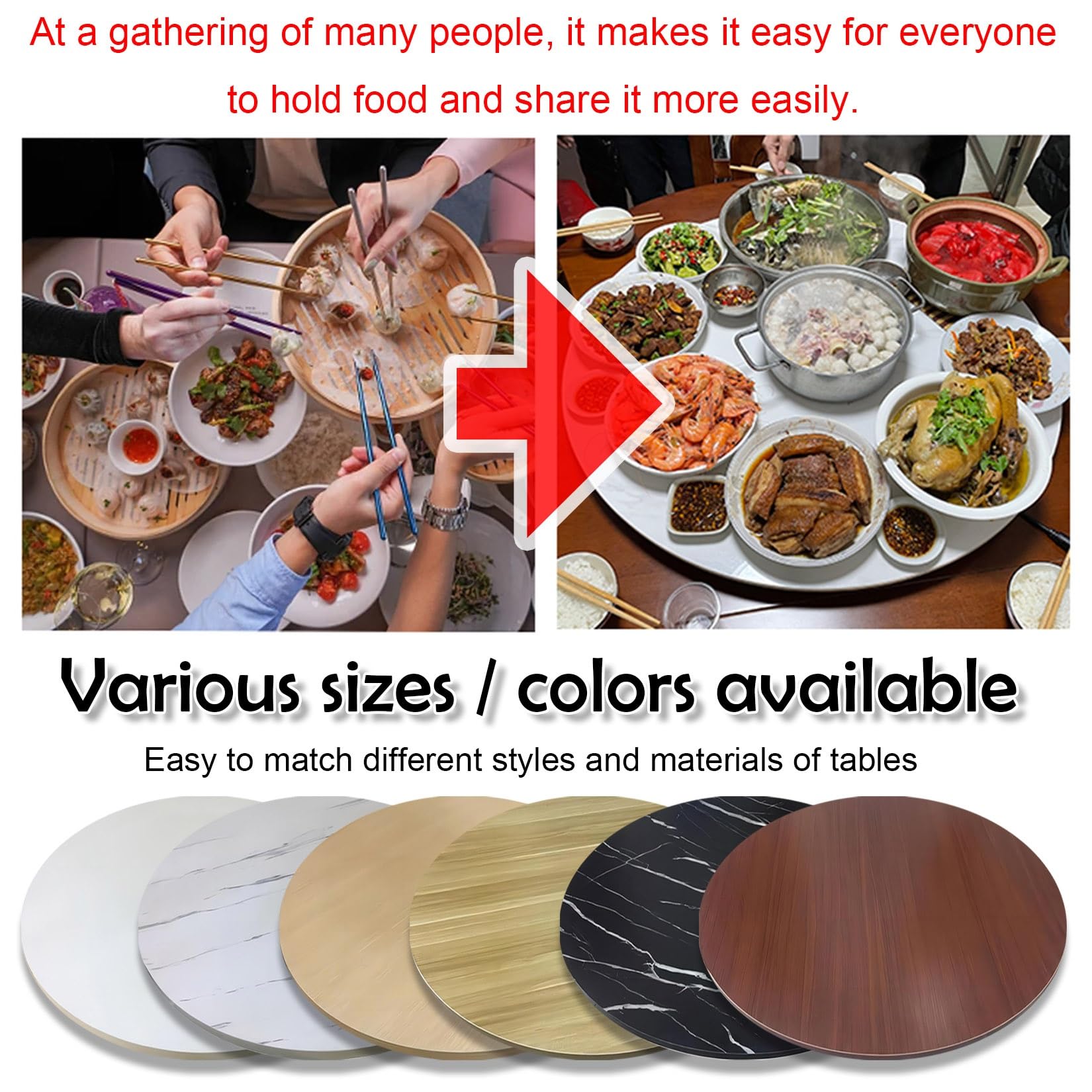Lazy Susan Drehteller Aus Holz 60/70/80 Cm – Runder Esstisch-Drehteller, Drehbare Servierplatte Für Küche & Party, 360° Drehbar