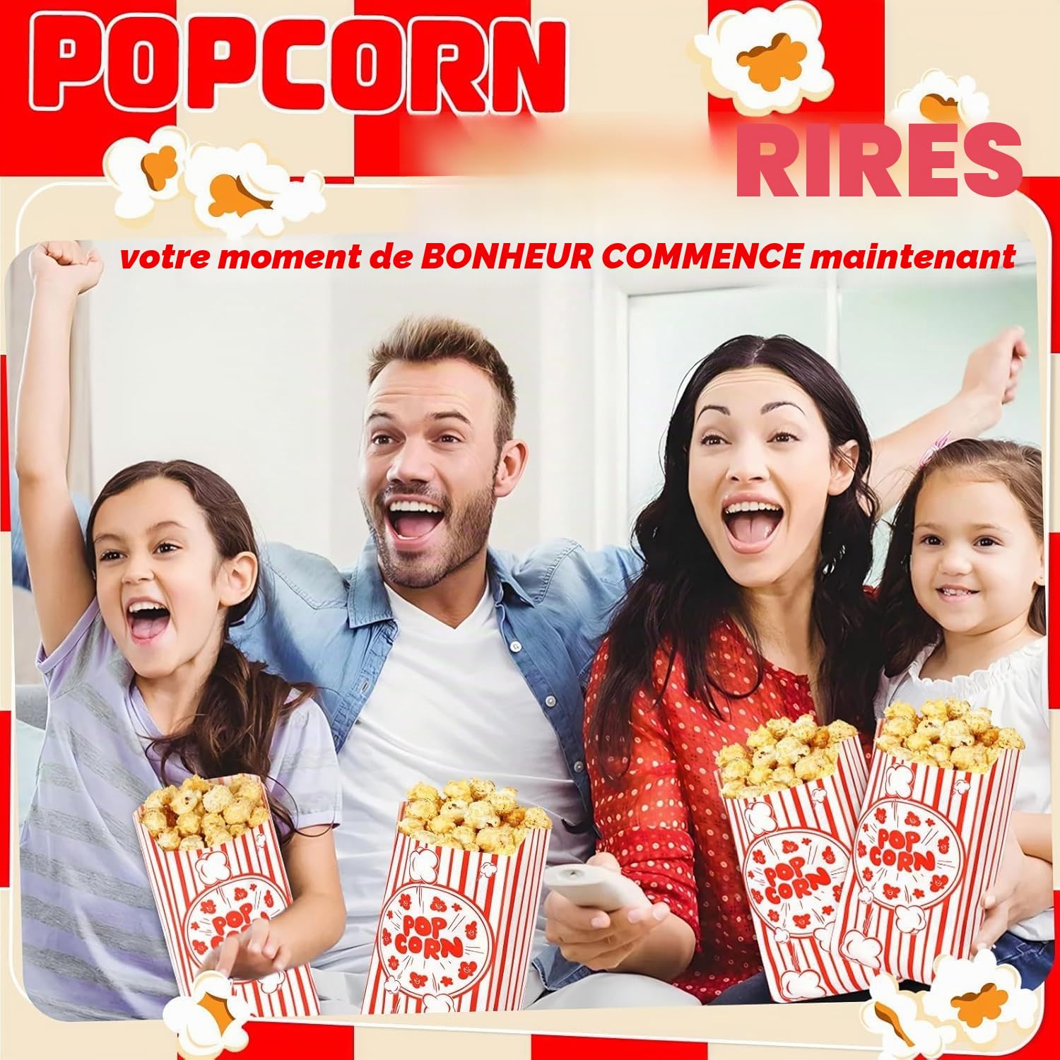 Votoko 250 Pièces 9 x 6 x 21cm Cinéma Sachet Pop Corn, Popcorn Boîtes Rouge Blanche Rayé, Pot Popcorn, Candy Bags, Snacks Container pour Les Fêtes, Anniversaires, Soirées Cinéma Carnival
