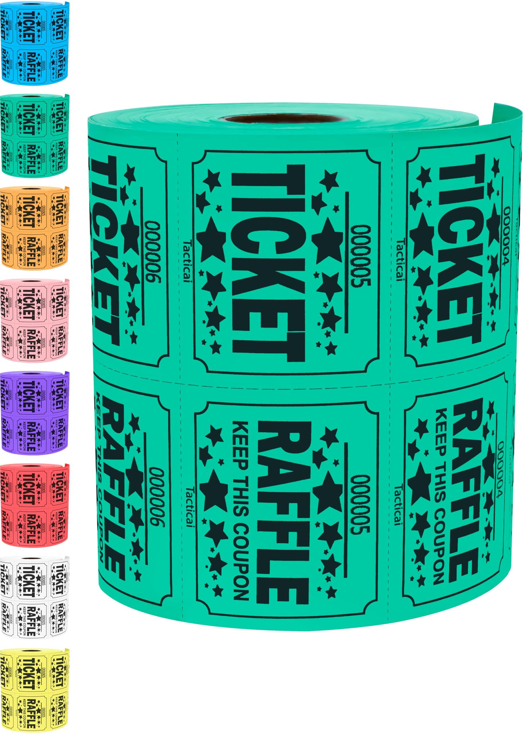 Tacticai 500 Raffle Tickets, Green (1 of 8 Colors), Double Roll, Large Ticket for Events, Entry, Class Reward, Fundraiser & Prizes