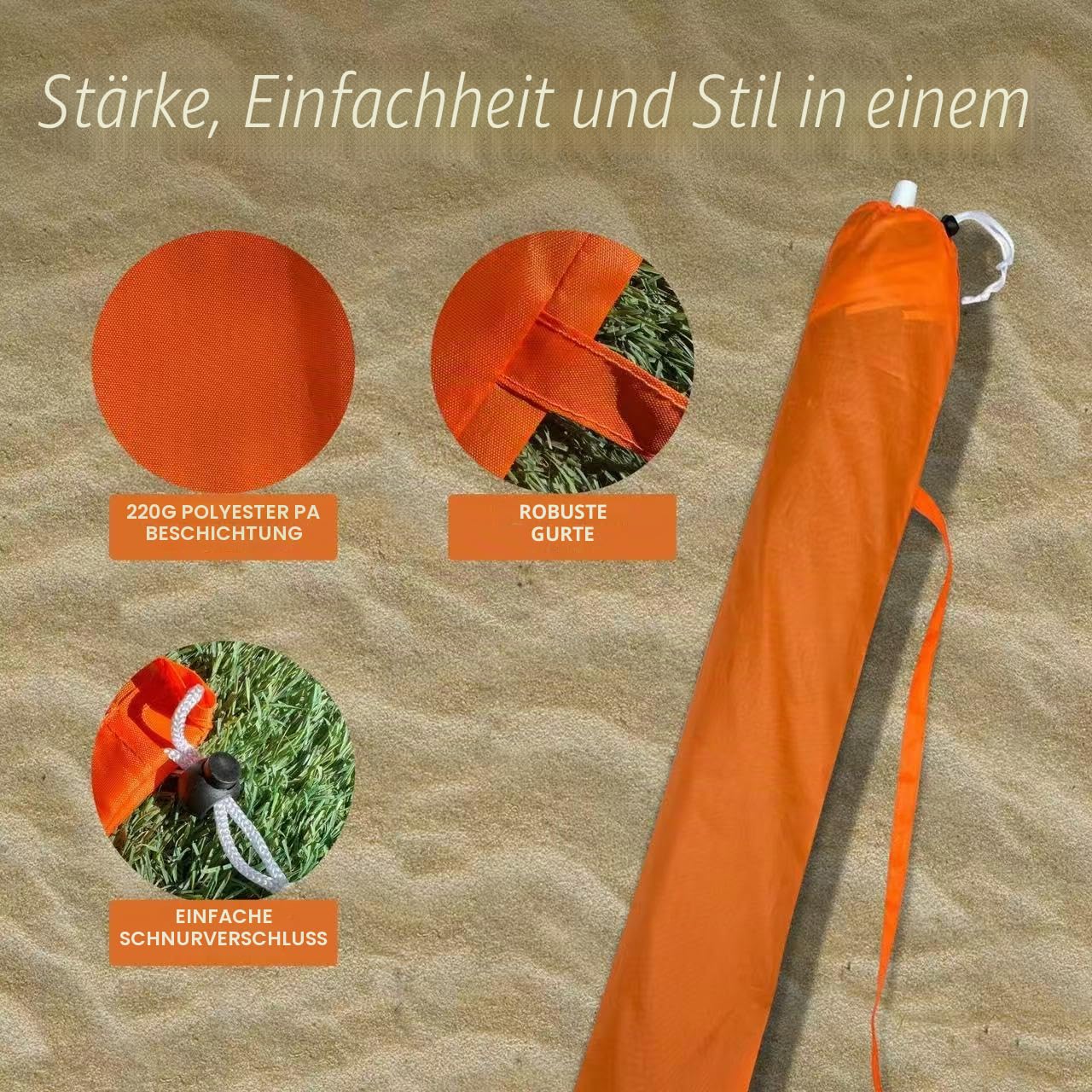 Schutzhülle Sonnenschirm – Sonnenschirmhülle. Sonnenschirm Abdeckung für den Strand mit robustem Griff, Schutzhülle für Strandschirm mit Griff, Zubehör oder Ersatzteil für Strandschirme