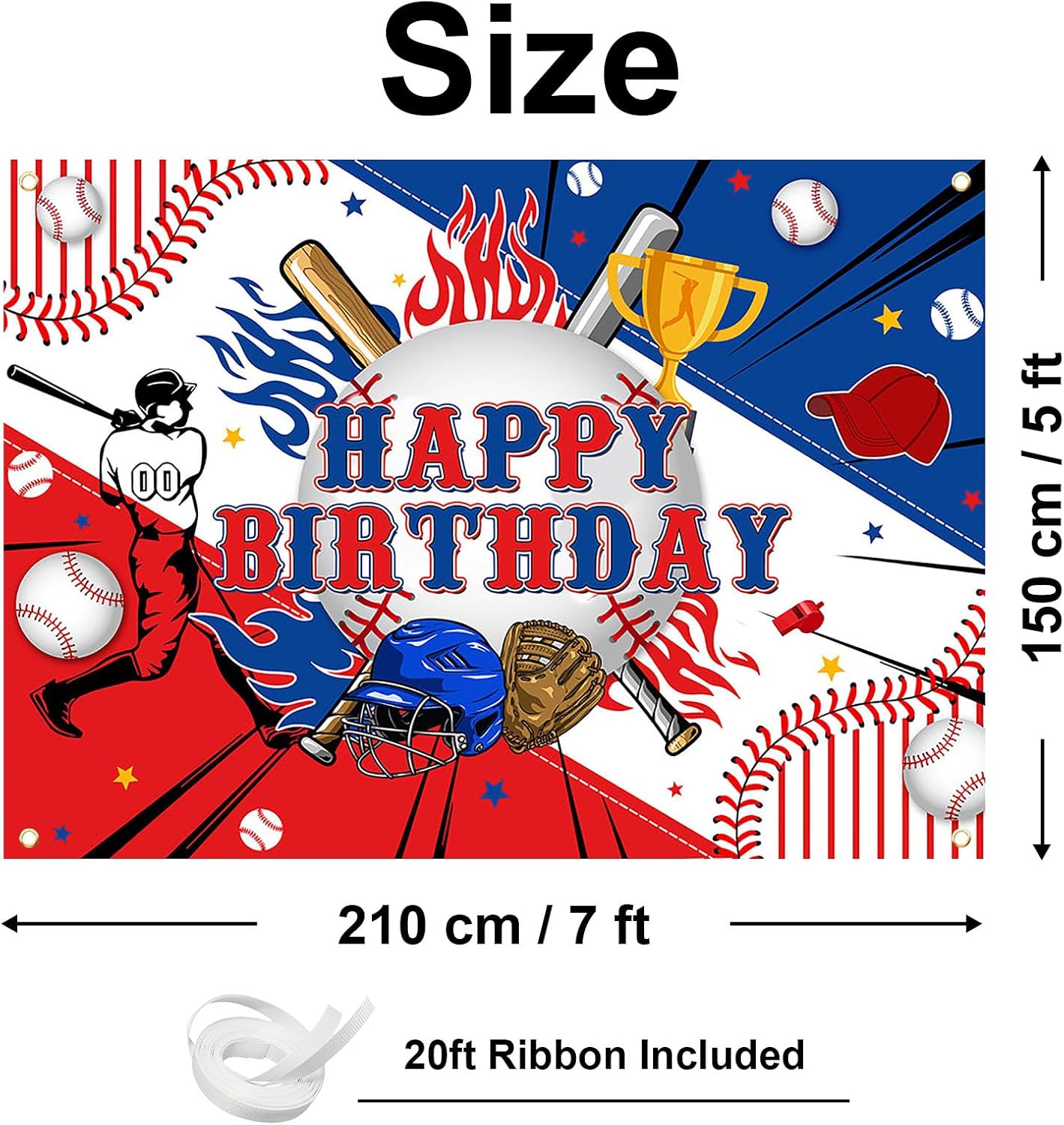Avezano Baseball Happy Birthday Backdrop Banner Baseball Birthday Party Decorations Sports Themed Party Banner for Boys Kids Teens (7x5ft)