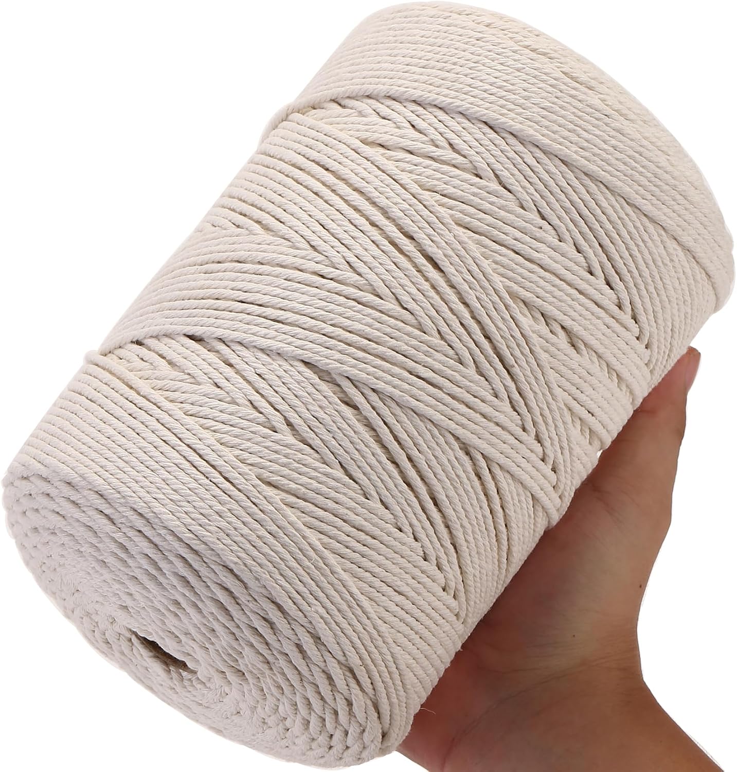Macrame Cord 3mm x 546yards Natural Macrame Cotton Rope Colored Macrame Rope Soft Cotton Cord Macrame Supplies Craft Rope Macrame Yarn for Plant Hanger Wall Hanger Dreamcatcher(Beige)