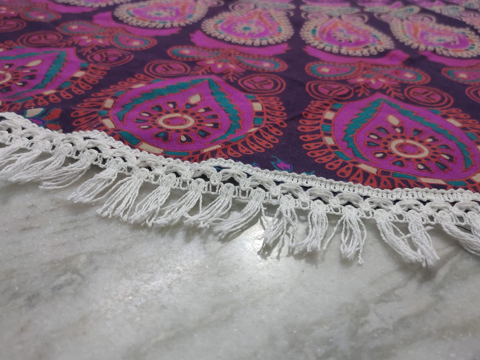 Round Beach Tapestry Turquoise Mandala Throw/Boho Hippie Beach Blanket Roundie/Indian Cotton Bohemian Large Round Table Cloth-Home Decor/Yoga Mat Meditation Picnic Rug (42", White And Pink) 1