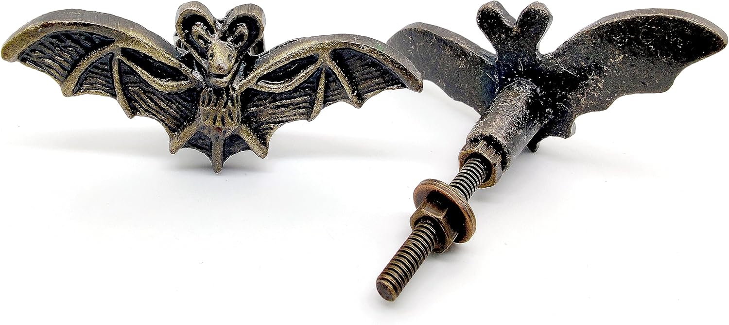 5MOONSUN5's Bat Cabinet Cast Iron Knobs 2 Pack - Decor Knobs for Kitchen Cabinet, Drawer Pull, French Vintage Verdigris Shabby Chic Dresser and Cupboard Handle