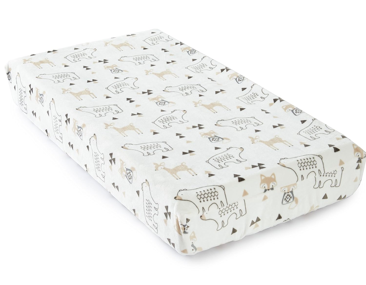 Levtex Baby - Bailey Diaper Changing Pad Cover - Fits Most Standard Changing Pads - Tossed Fox, Bear and Deer - Charcoal, Taupe, White - Nursery Accessories - Plush