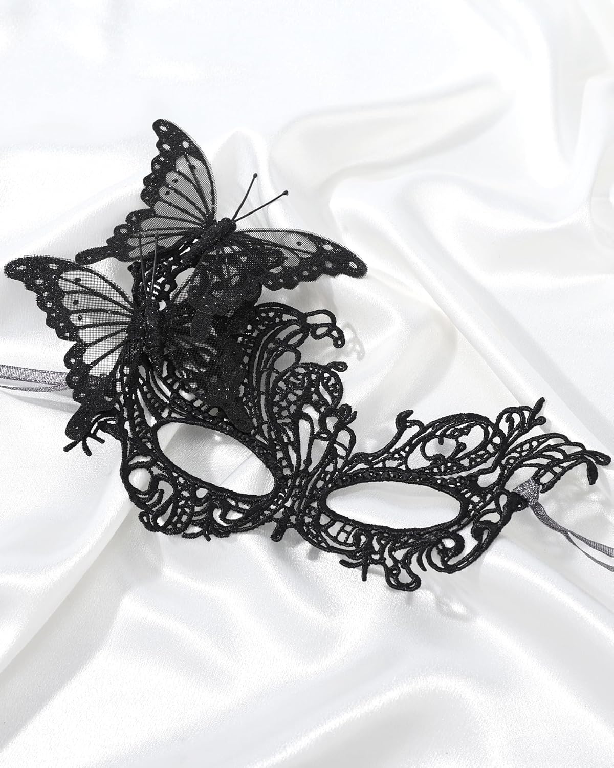 Lace Masquerade Mask for Women - Glitter Butterfly Eyemask Elf Fairy Masks for Couples Halloween Renaissance - Image 3