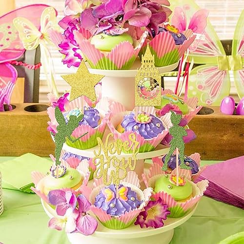 Miniatura 4 de 30 piezas de decoración para cupcakes Never Grow Up con purpurina de Neverland Peter Pan para reloj, torre, palillos para cupcakes, cuentos de feria