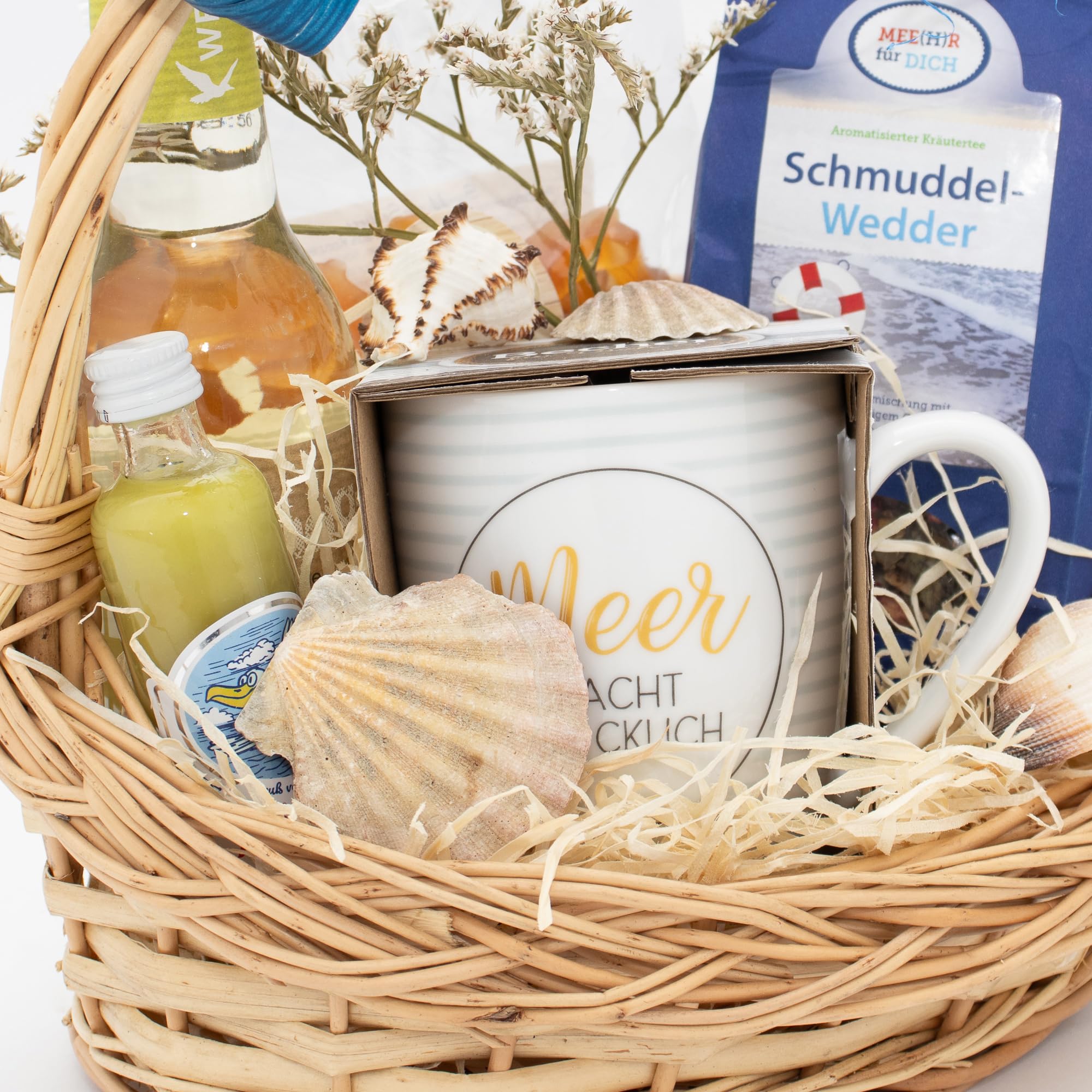 Meer macht glücklich Geschenkkorb | Mit exklusiven Leckereien aus dem Meer | Präsentkorb für wahre Genießer | Ideal für jeden Anlass
