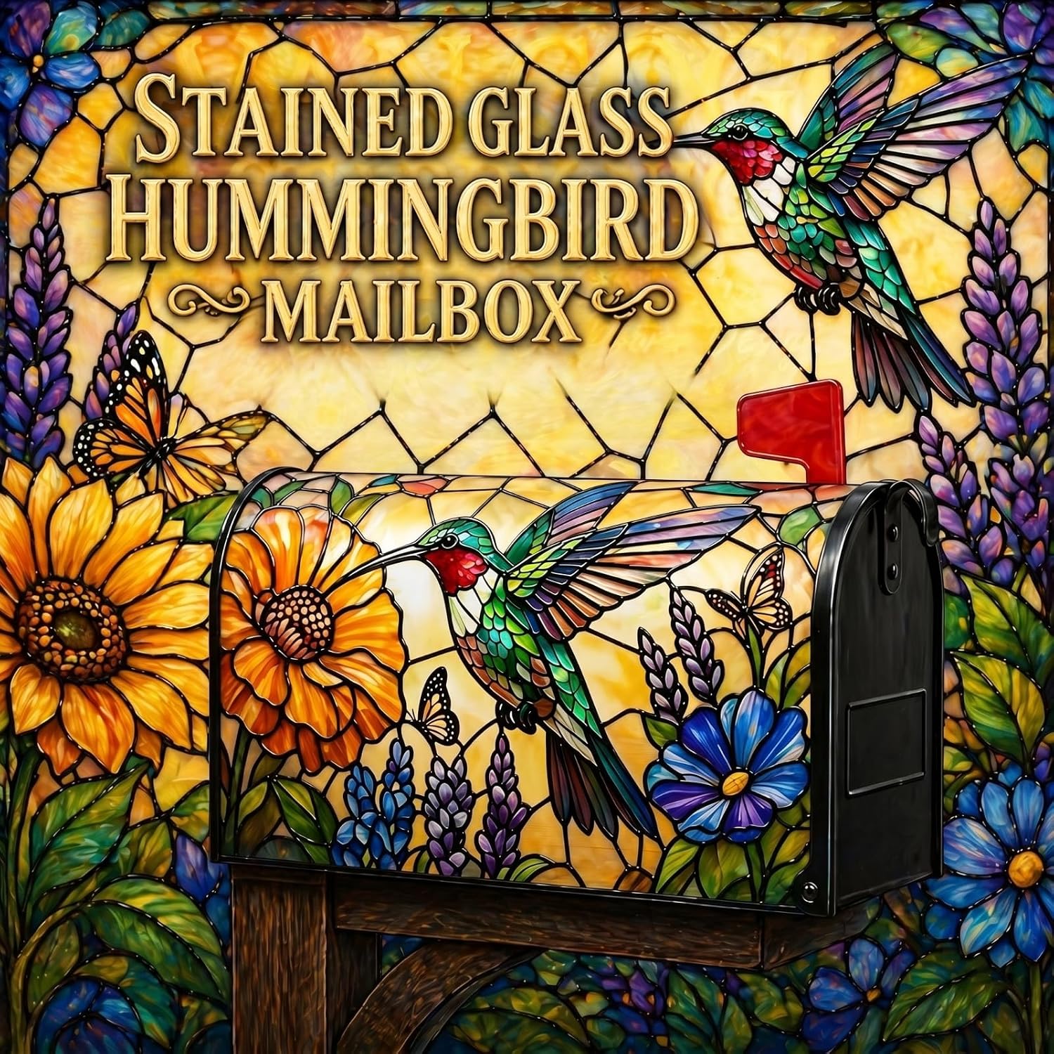 Hummingbird Mailbox Cover Magnetic, Artistic Floral Mail Box Covers for Outdoor Garden Yard Decor, Weatherproof Post Box Wrap Standard Size 21.6" L x 18.5" W for Bird Watcher Gift