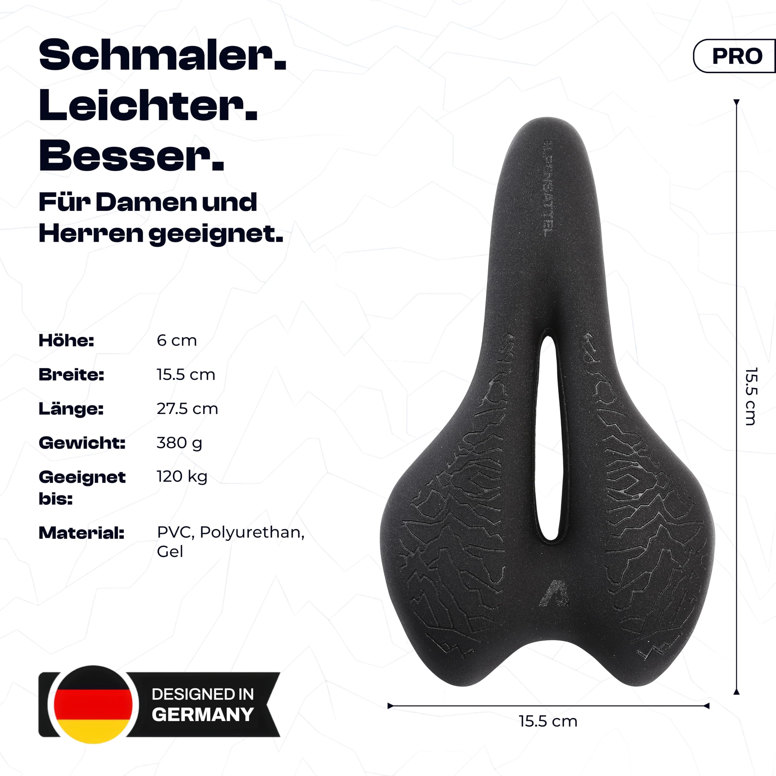 ALPENSATTEL® Ergonomischer Fahrradsattel [3D Memory Foam] - Fahrrad Sattel für Damen & Herren - Atmungsaktives Material für ideale Druckverteilung - Universelle Sattelhaltung für jedes Rad