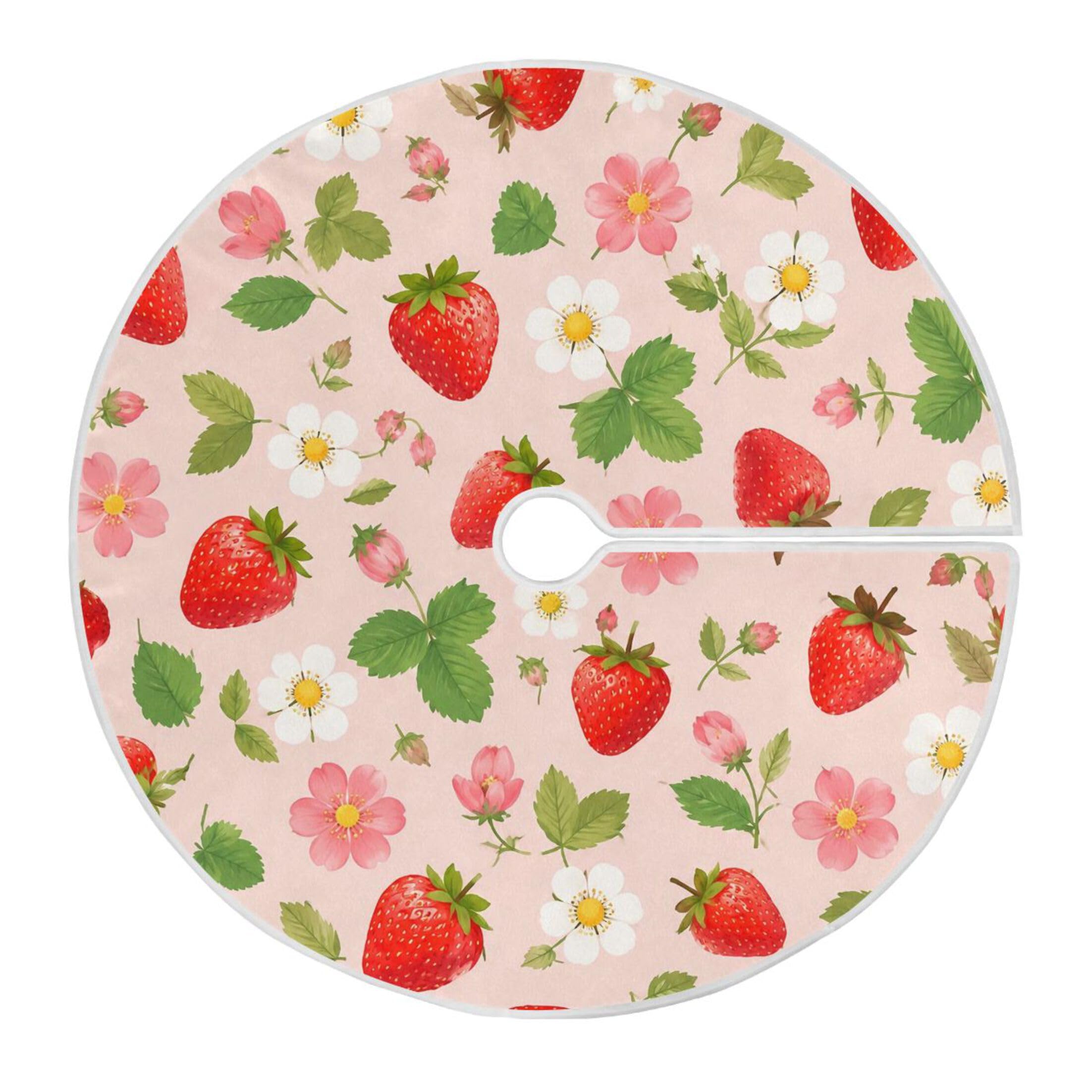 Fuauuyl Strawberry Christmas Tree Skirt 36 in Indoor Outdoor Tree Mat for Farmhouse Holiday Party Decoration
